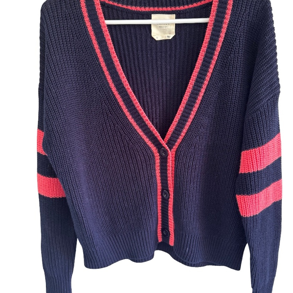 Harper Navy and Pink Button-Up Cardigan